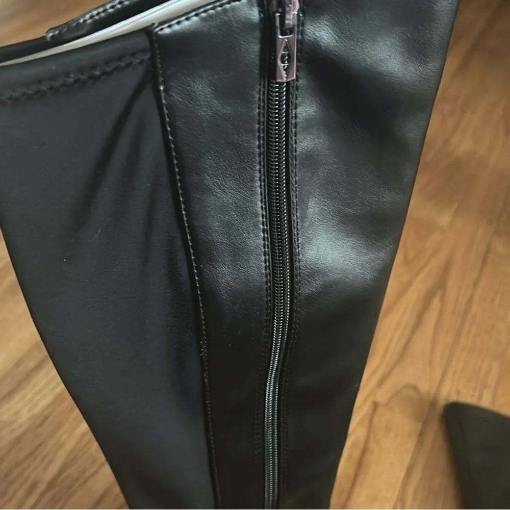Alfani Step N Flex Elegant Black Knee-High Tall Black Faux Leather Boots NIB